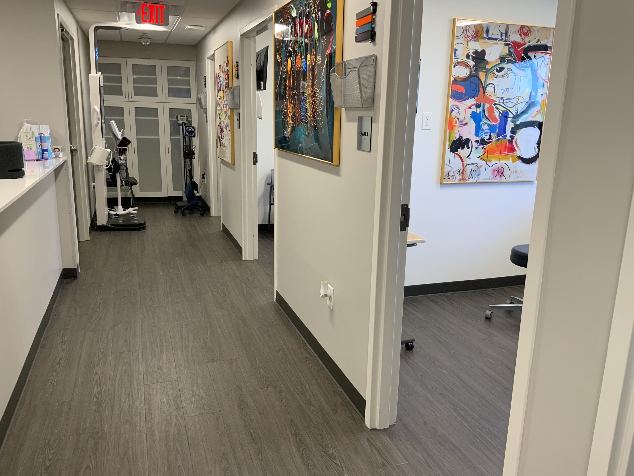 Primary care clinical hallway and exam rooms at Lakewood Primary Care and Wellness in Dallas