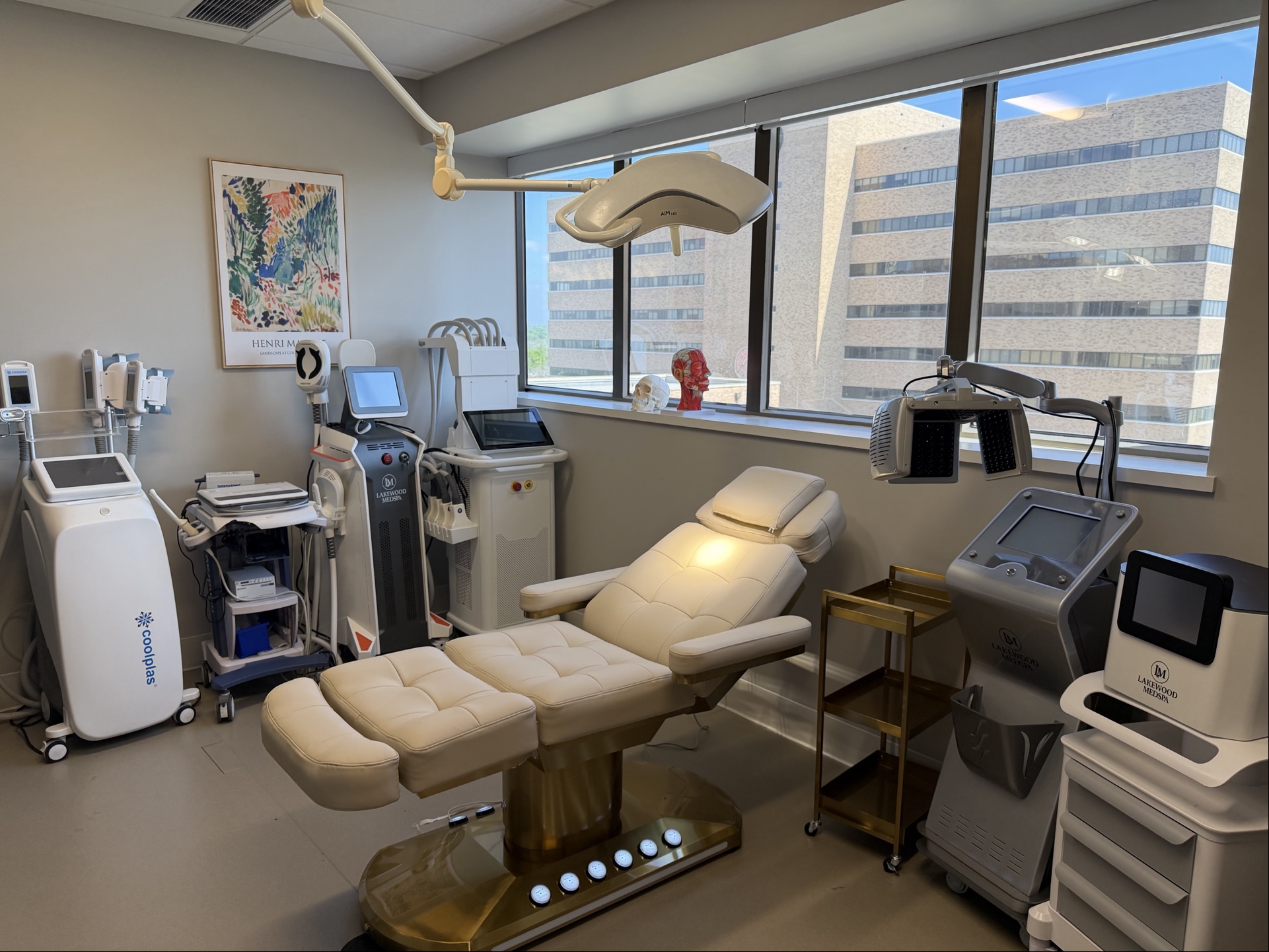 Aesthetic treatment room with body contouring equipment at Lakewood Med Spa in Dallas